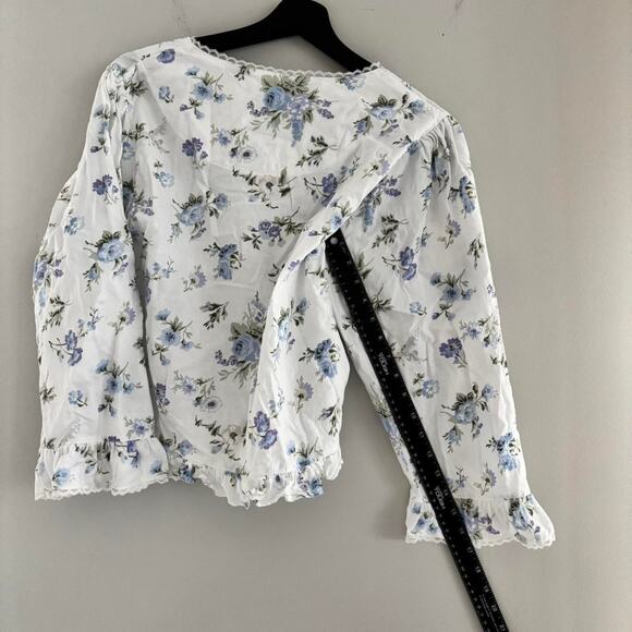 RARE Vintage 1980s Laura Ashley Blouse Floral Lace Size Small Ruffle Sleeves - Picture 6 of 7